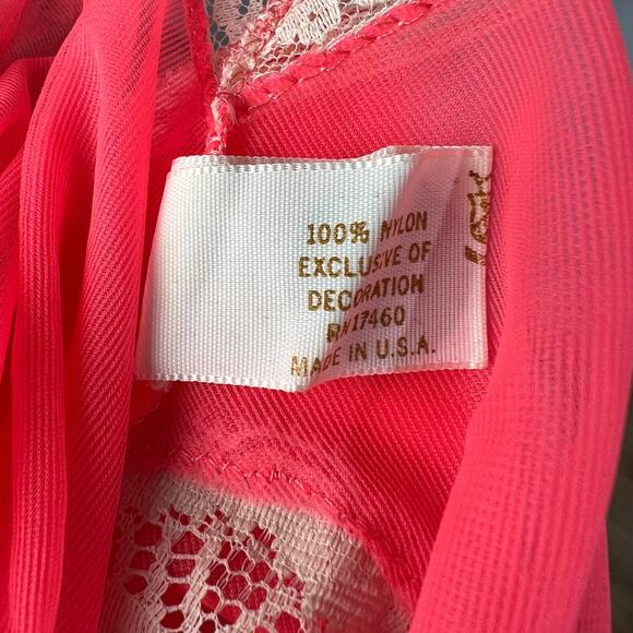 Vintage 60s Aristocraft Negligee Maxi Dress Neon Pink Lingerie Wedding - Picture 4 of 7